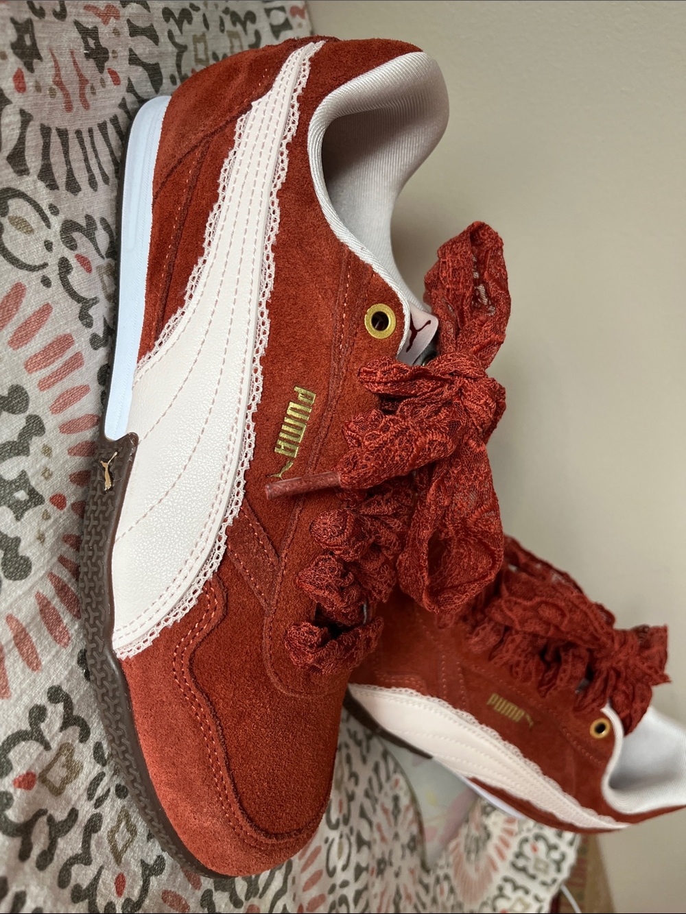 Puma Burnt-Orange Suede Sneakers with White Formstrip - Picture 5 of 6
